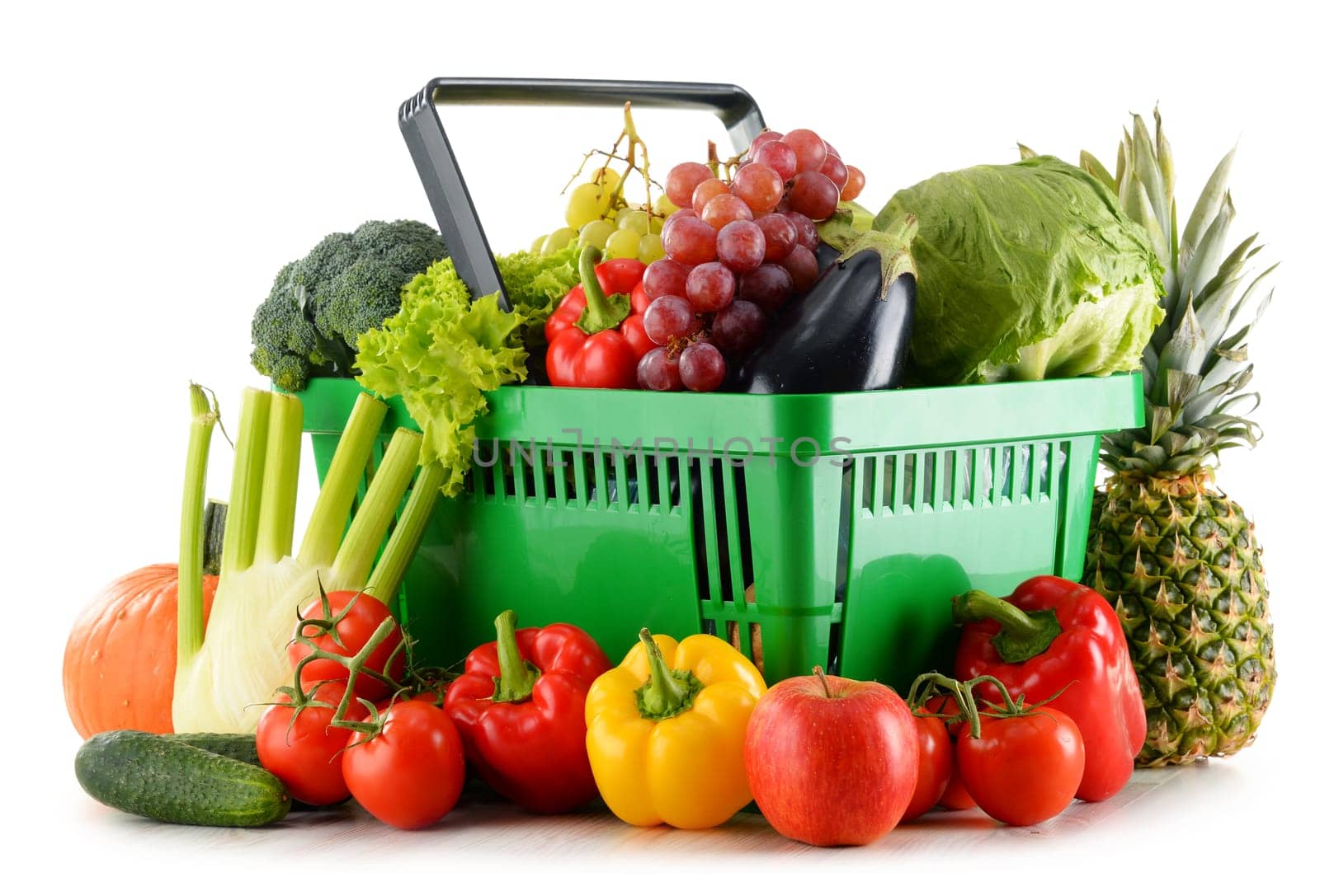 Composition with organic food isolated on white background. Balanced diet