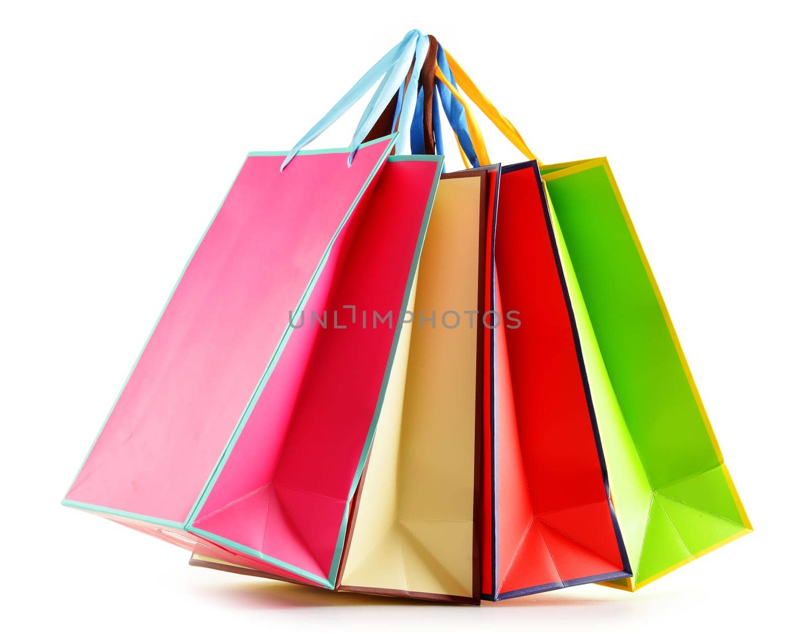 Colorful paper shopping bags isolated on white background