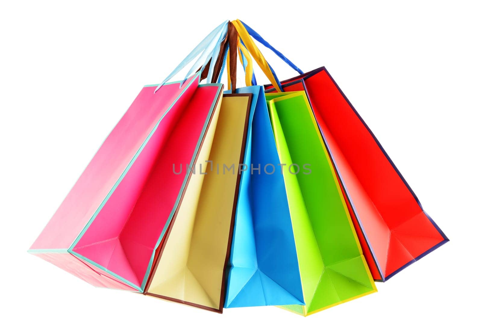 Colorful paper shopping bags isolated on white background