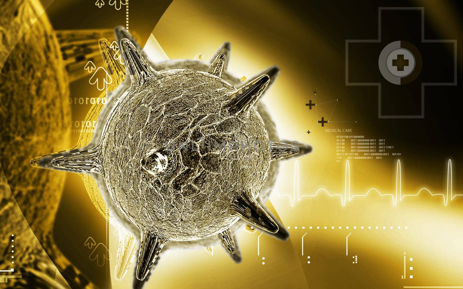 Digital illustration of herpes virus in colour background