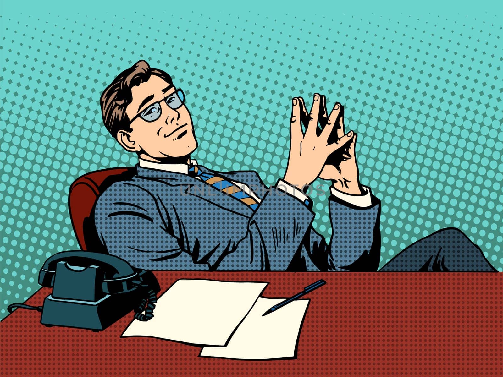 Ironic businessman boss. Business concept professional at work retro style pop art
