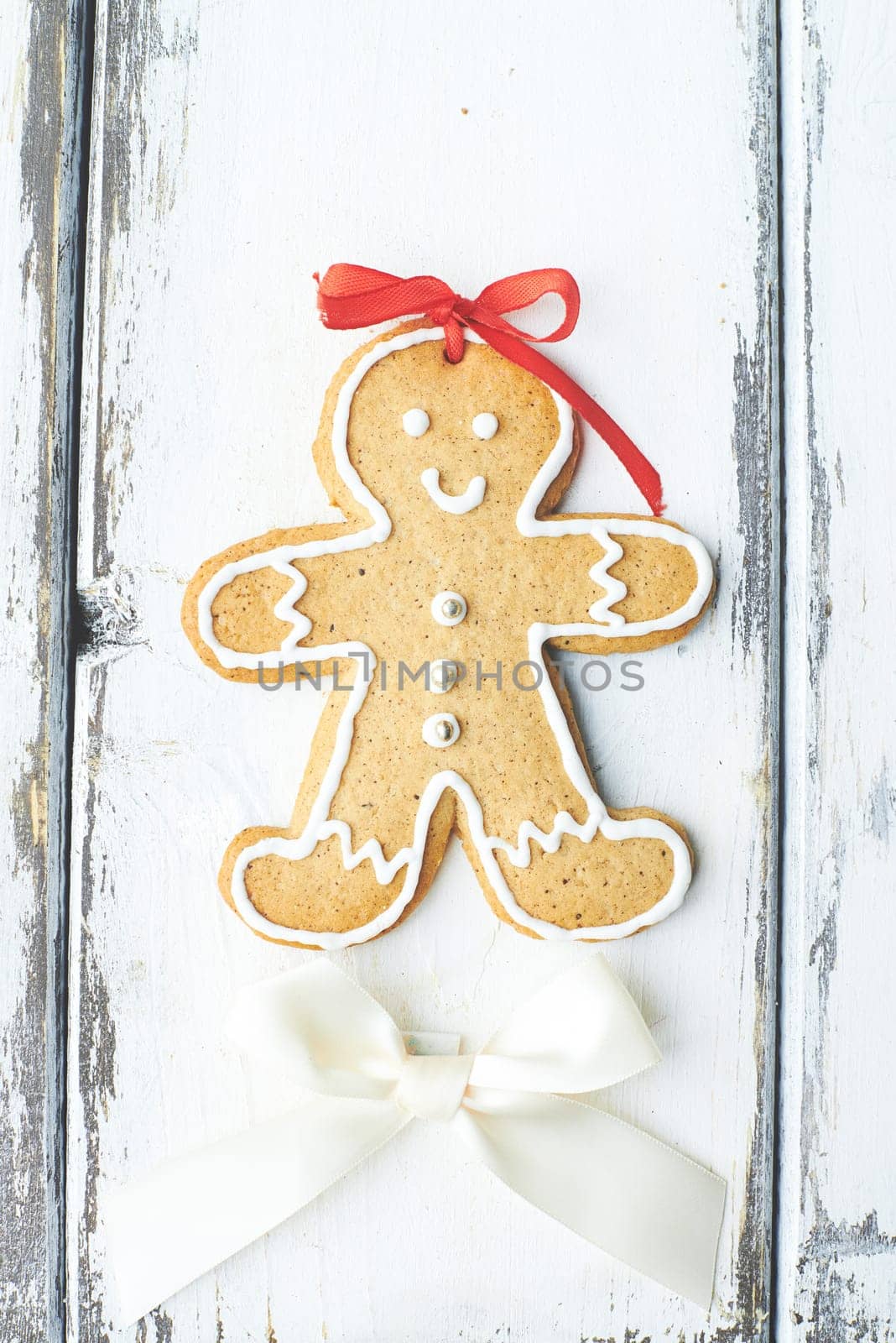 Gingerbread on white wooden background