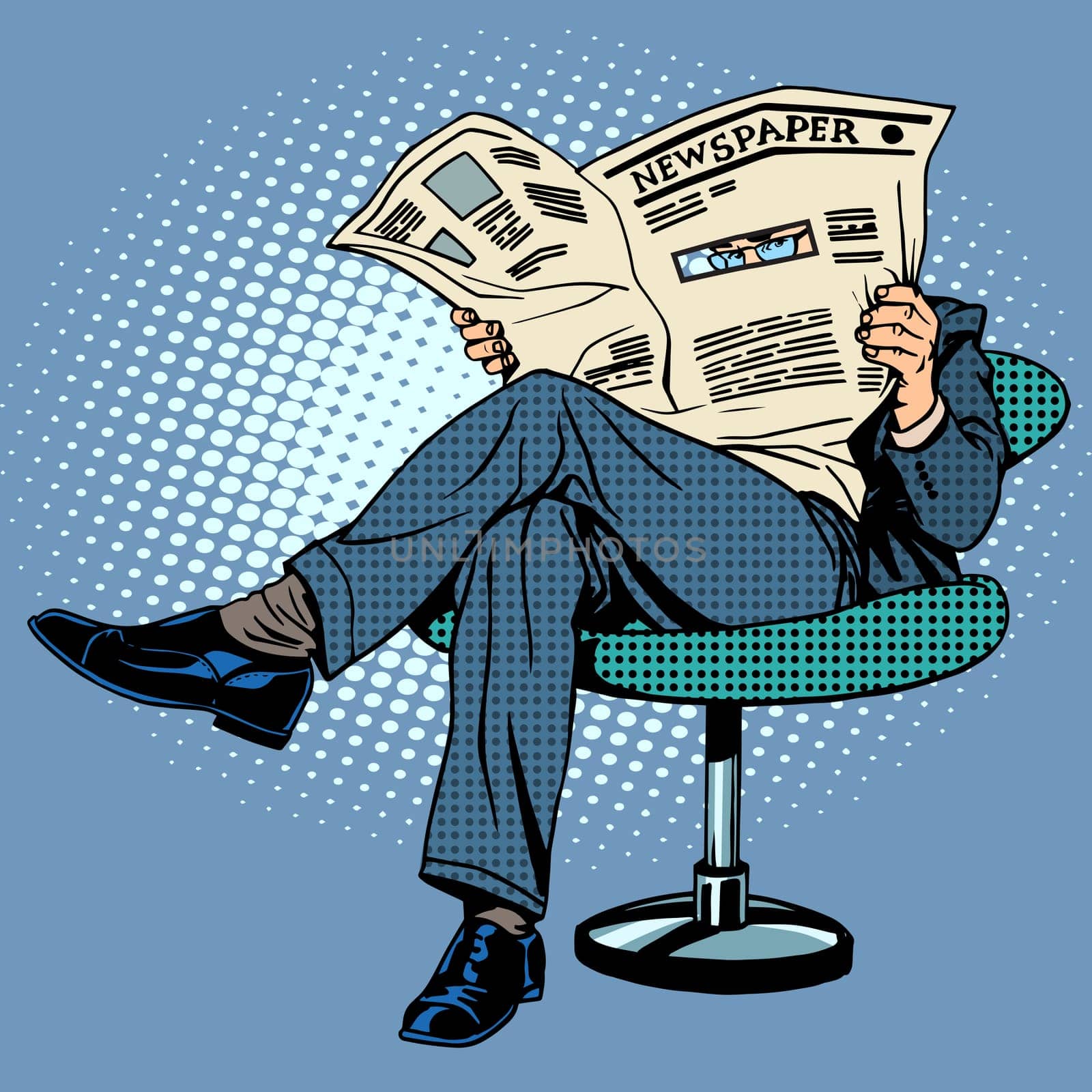 Newspaper reading man pop art retro style
