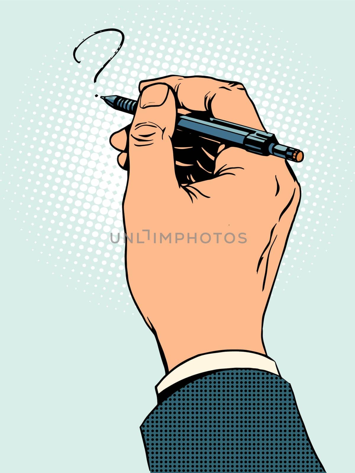Hand draws a question pop art retro style