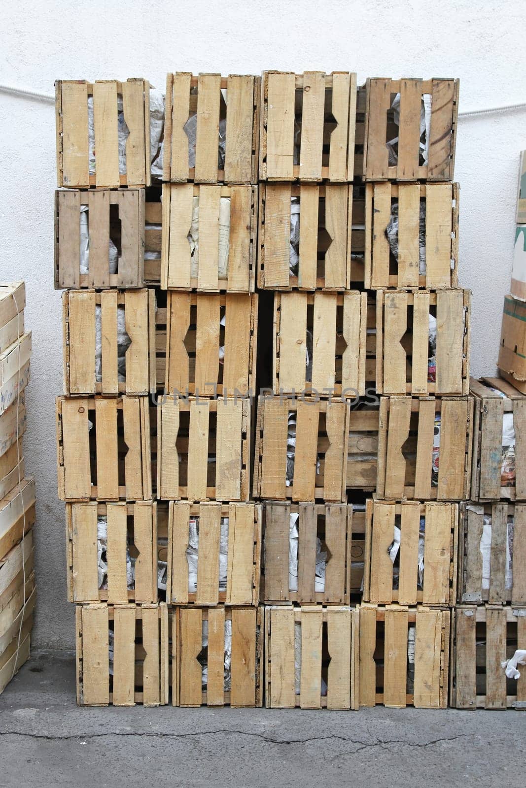 Big pile of crates for fruits and vegetables