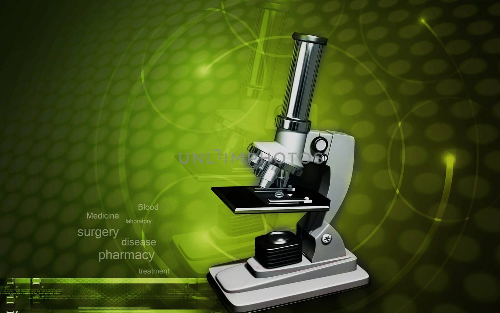 Digital illustration of microscope in colour background