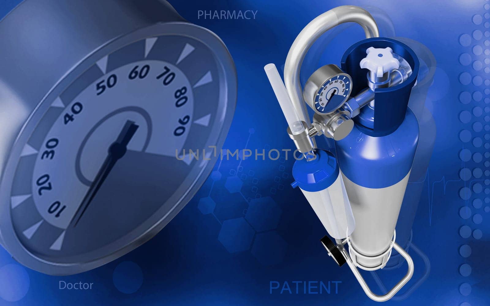 Digital illustration of oxygen cylinder in colour background