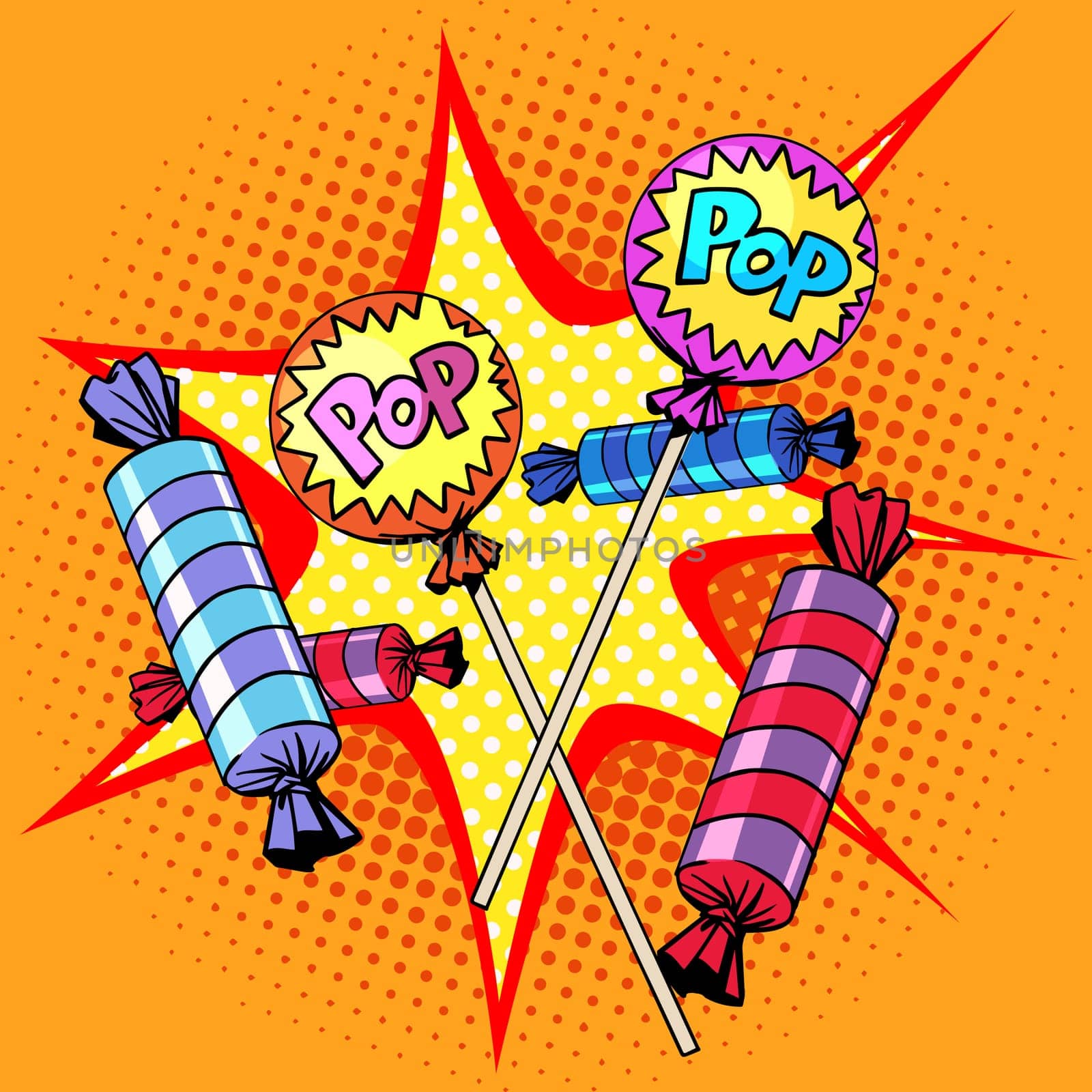 Sweets lollipops candy pop art retro style