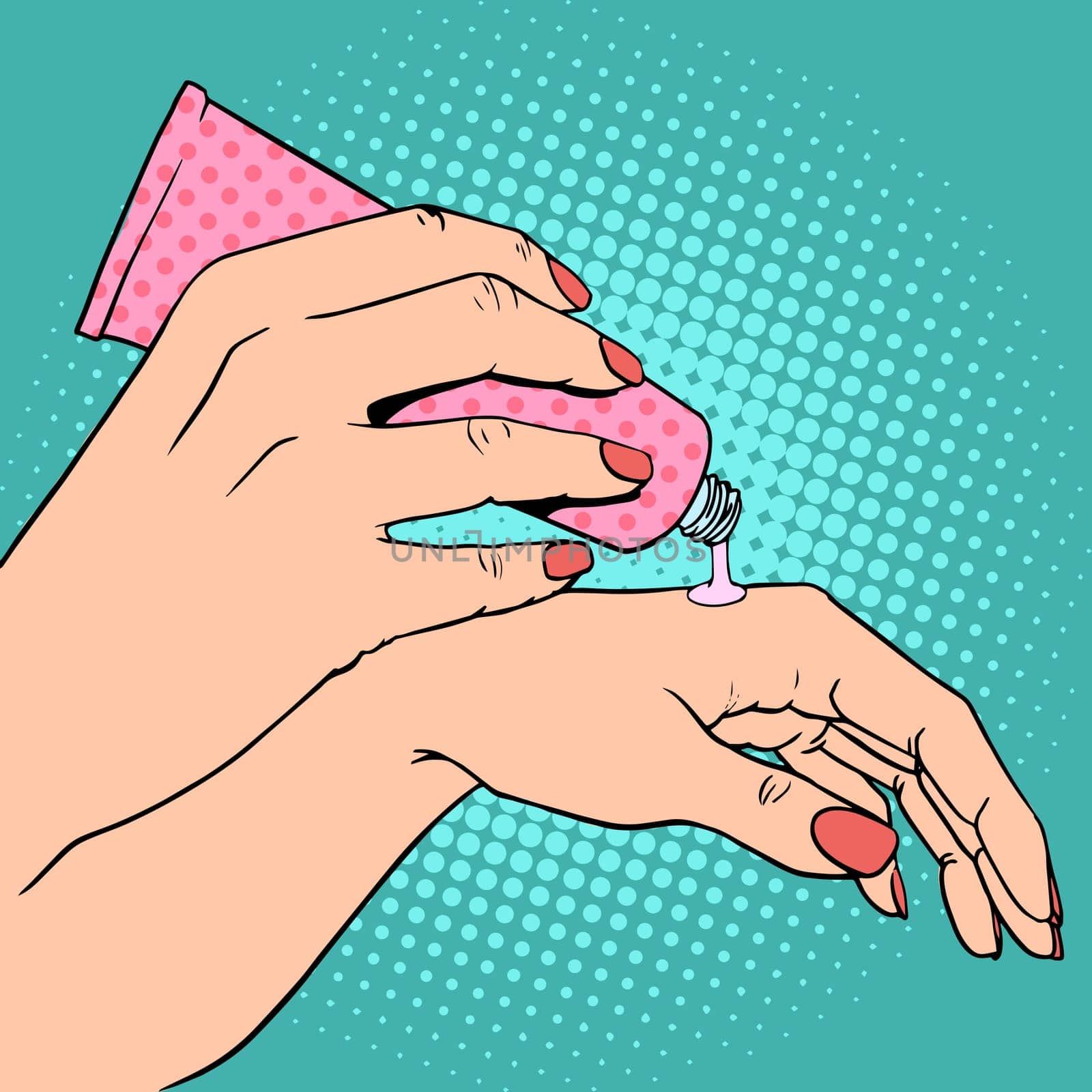 Hand cream cosmetics skin care pop art retro style