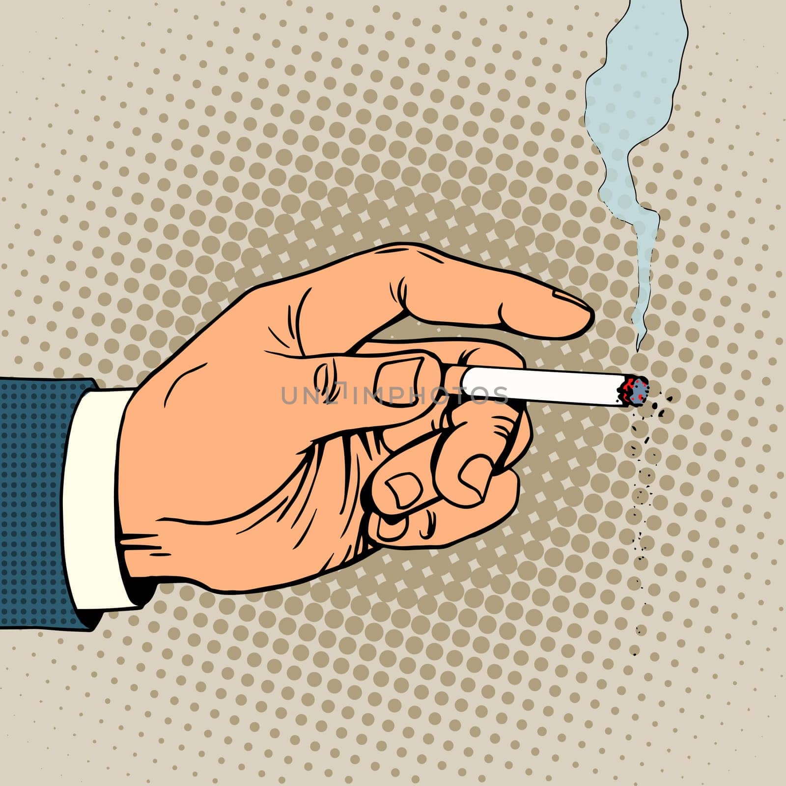 Hand with a smoking cigarette pop art retro style