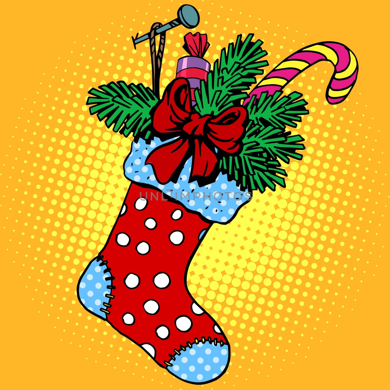 Christmas sock for gifts pop art retro style