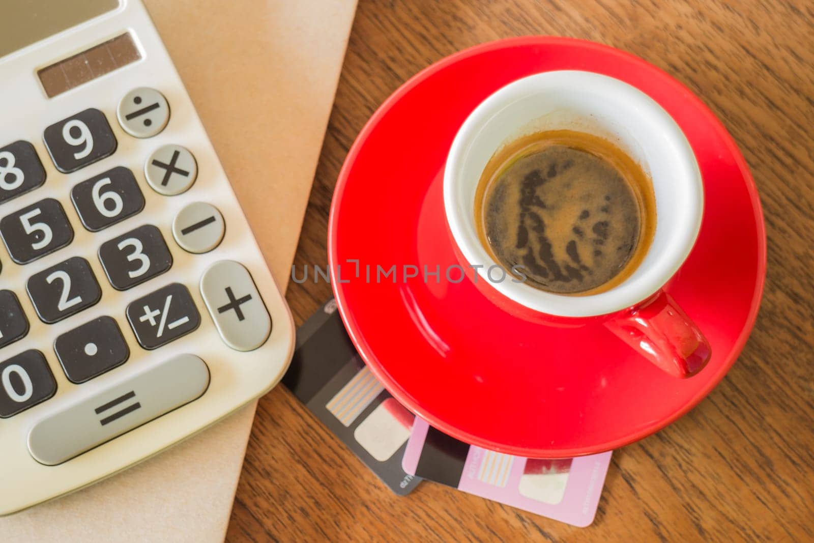 Coffee break on business work table, stock photo