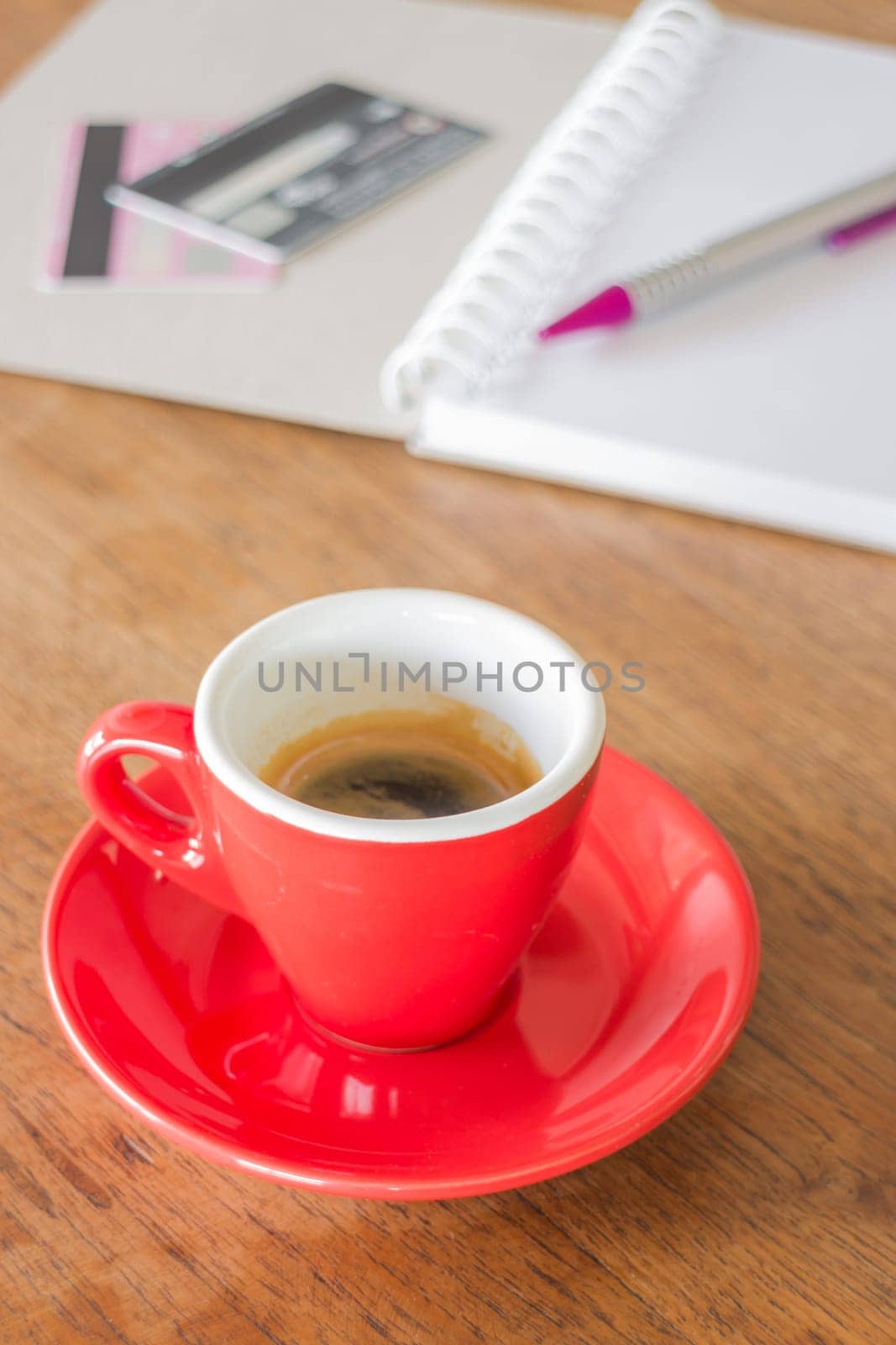Coffee break on business work table, stock photo