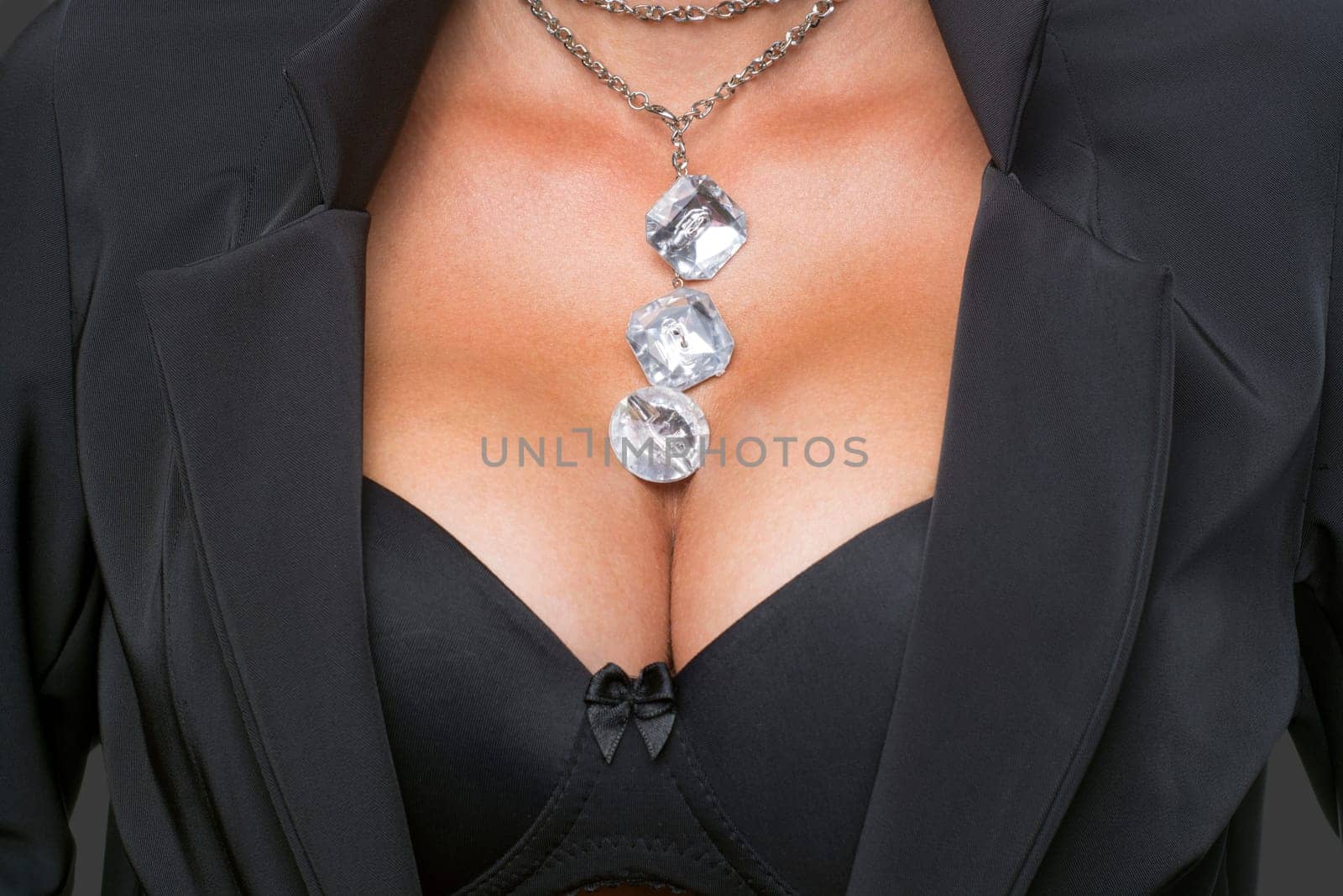 Big Breasts Lady In Sexy Corset and necklace jewelry