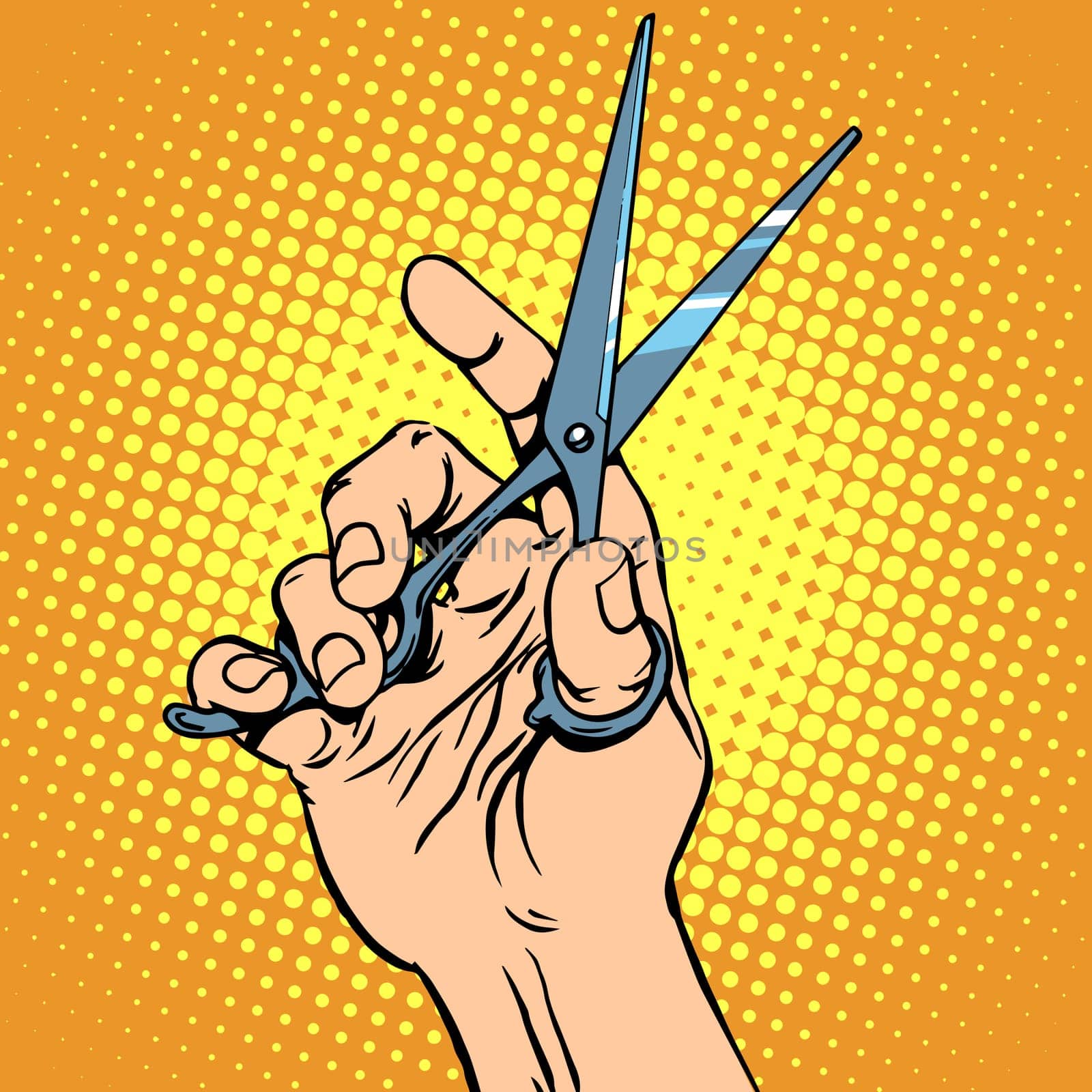 Scissor hand Barber pop art retro style