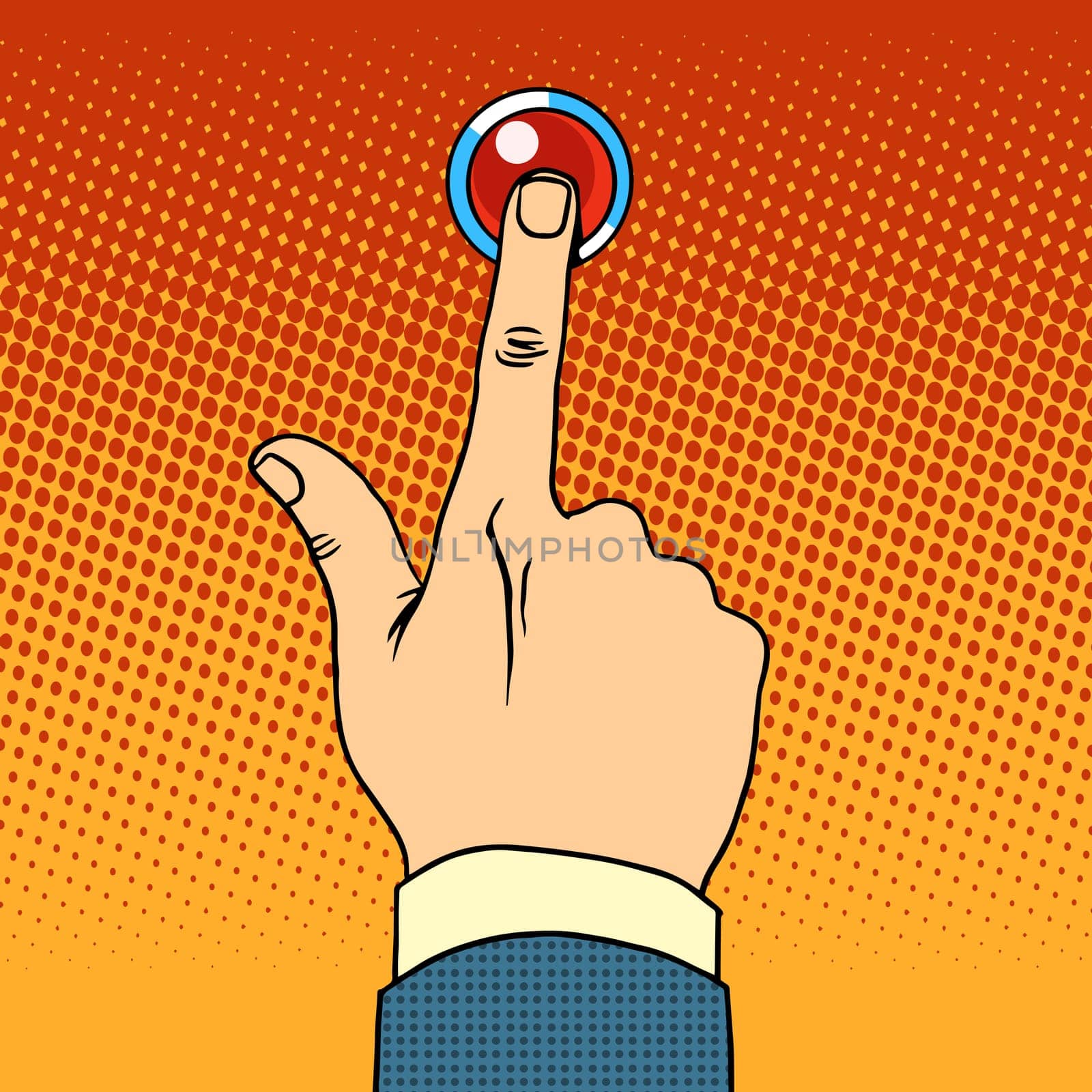 visitor presses call button pop art retro style