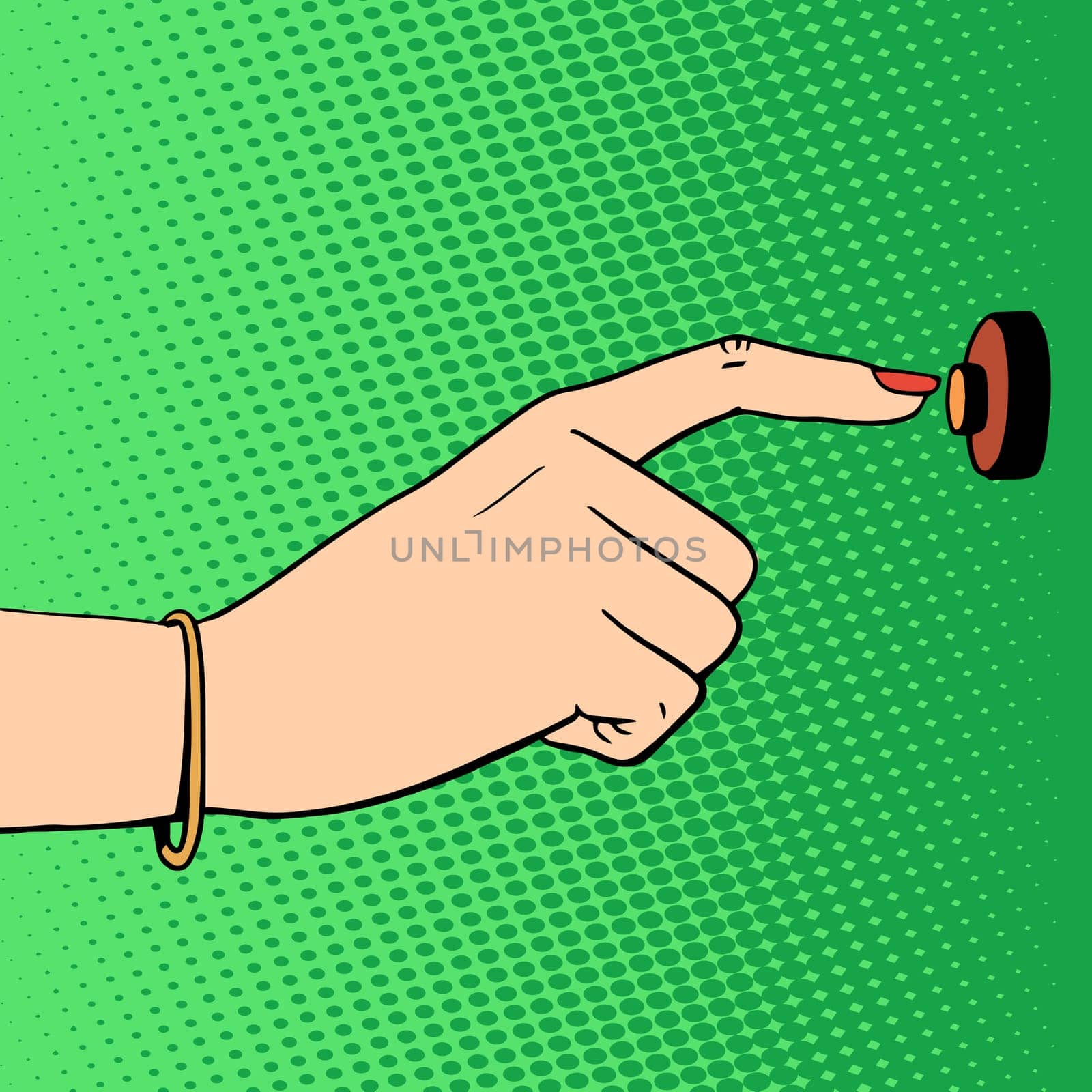 doorbell woman hand pop art retro style