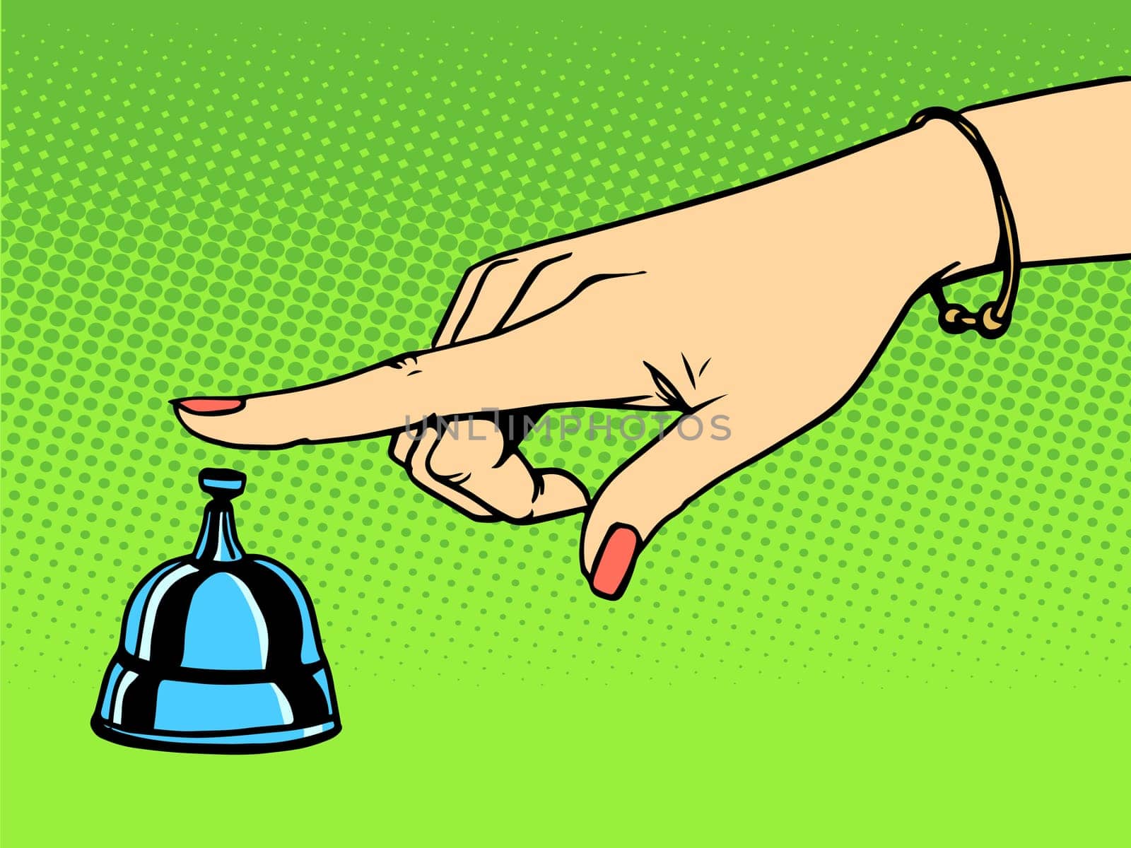 Call the Concierge woman hand bell pop art retro style