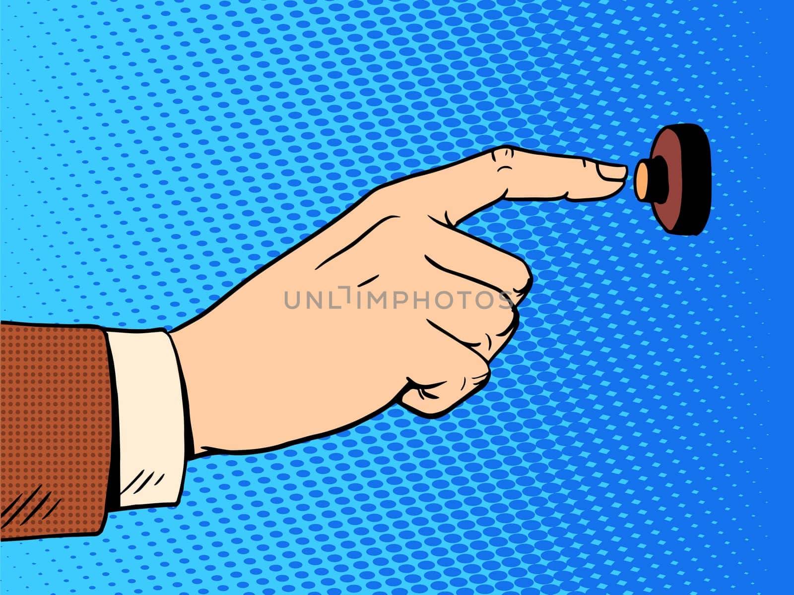 hand presses call button view profile pop art retro style