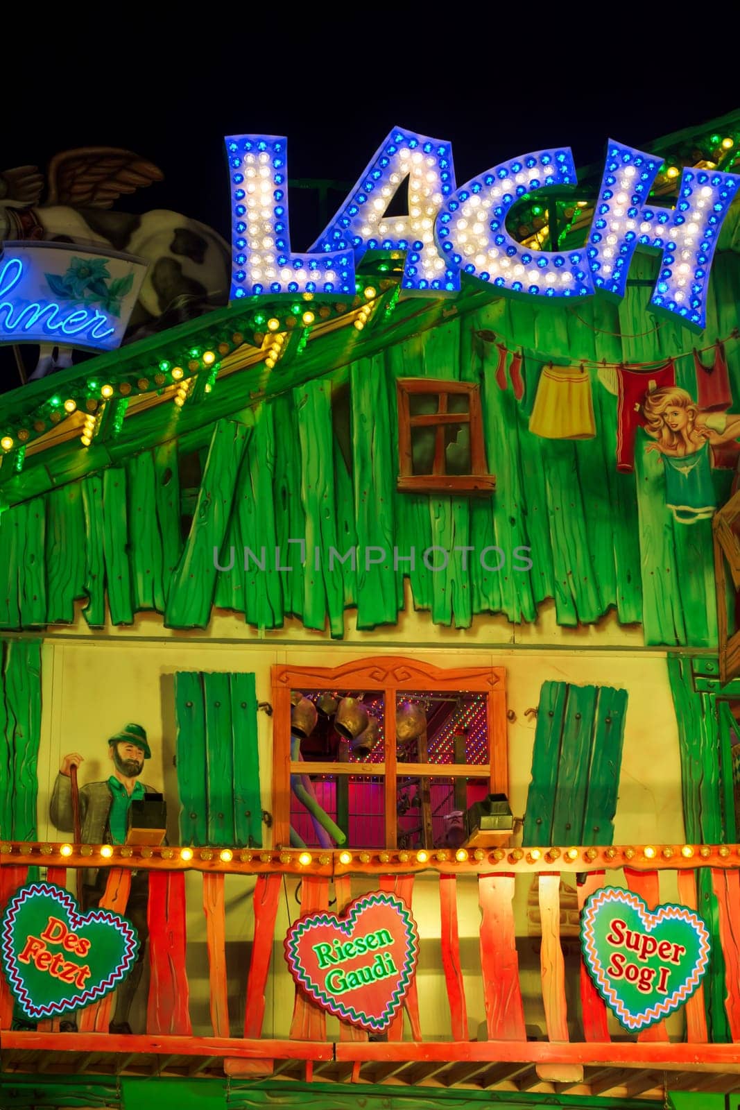 MUNICH, GERMANY – Oct. 2, 2015: Scary Decorated Entertainment Marquee at the Oktoberfest. The Festival runs from September 19th until October 4th 2015 in Munich, Germany.