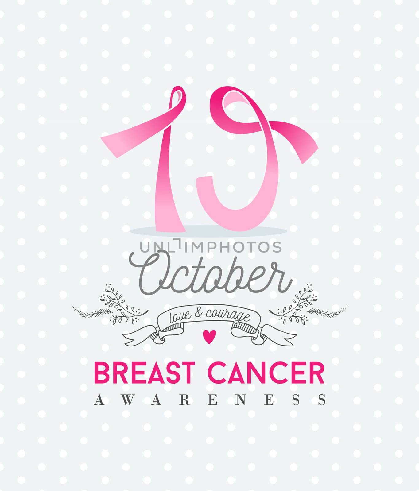 Breast cancer awareness 19 october poster with pink ribbon numbers and text. EPS10 vector.