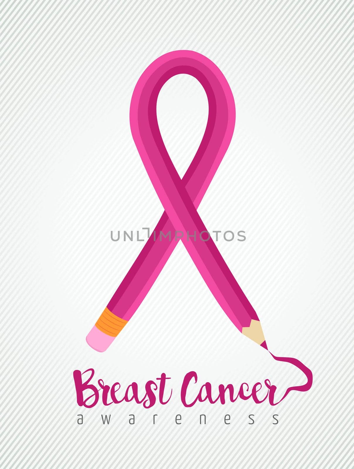 Breast cancer education concept poster with pink pencil as ribbon for awareness month. EPS10 vector.