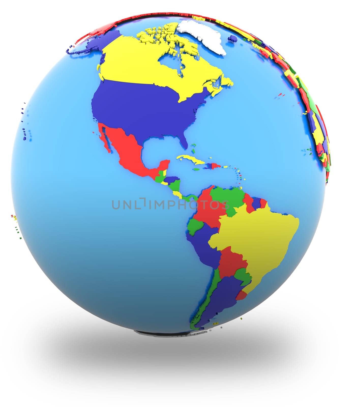 Political map of Americas with countries in four colours, isolated on white background.