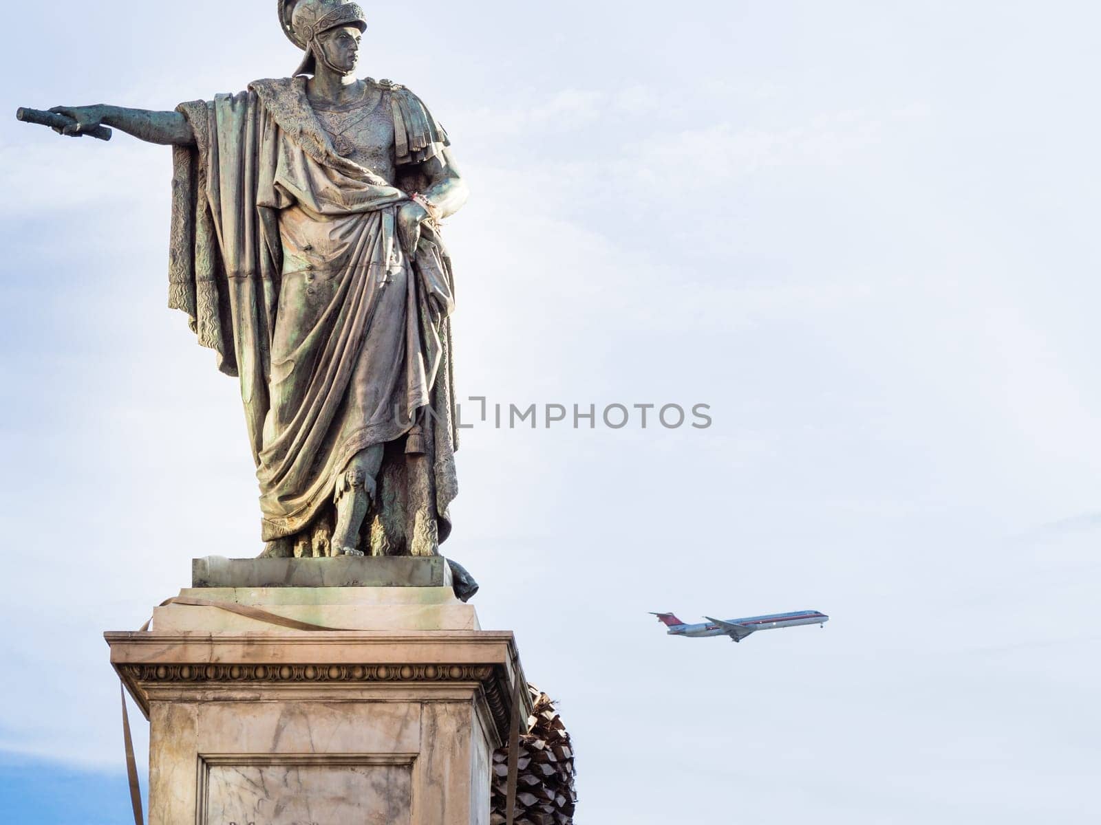 bronze statue indicate. concept of false, bad, errored data o touristic information