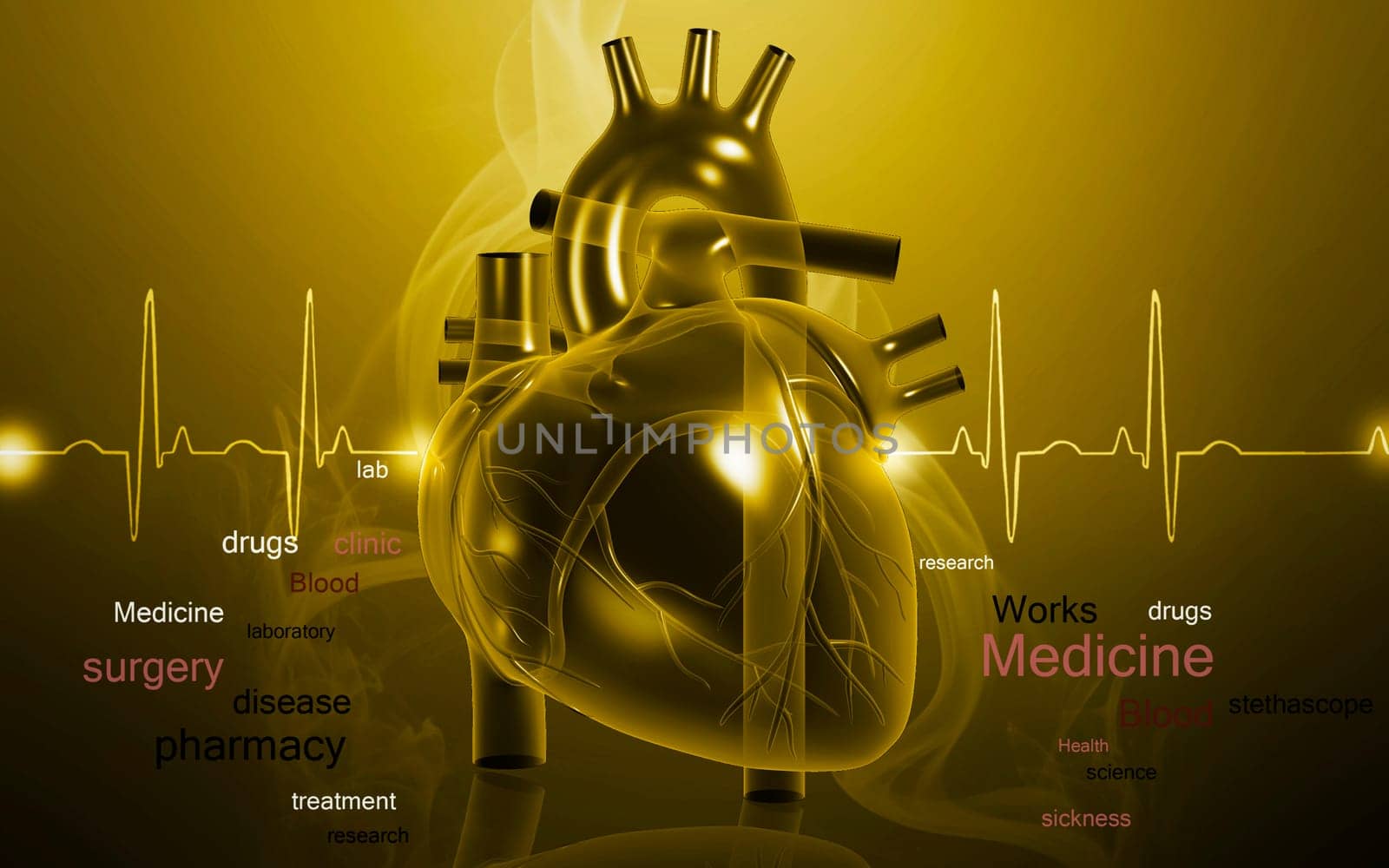 Digital illustration of heart in colour background
