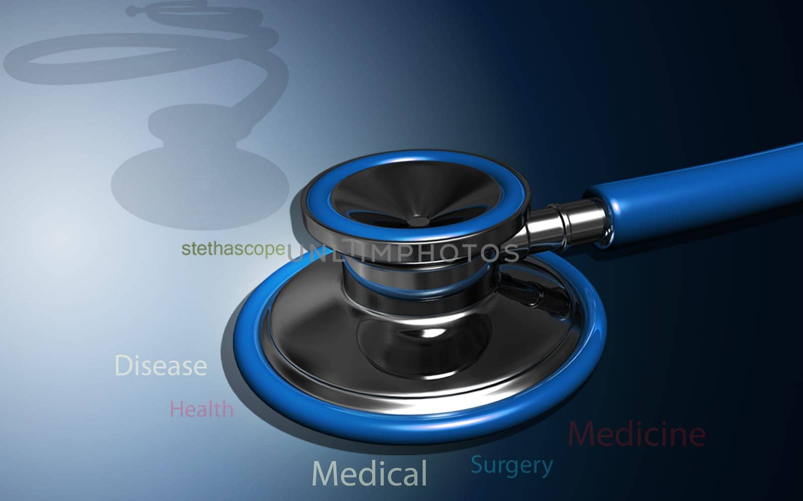 Digital illustration of stethoscope in colour background