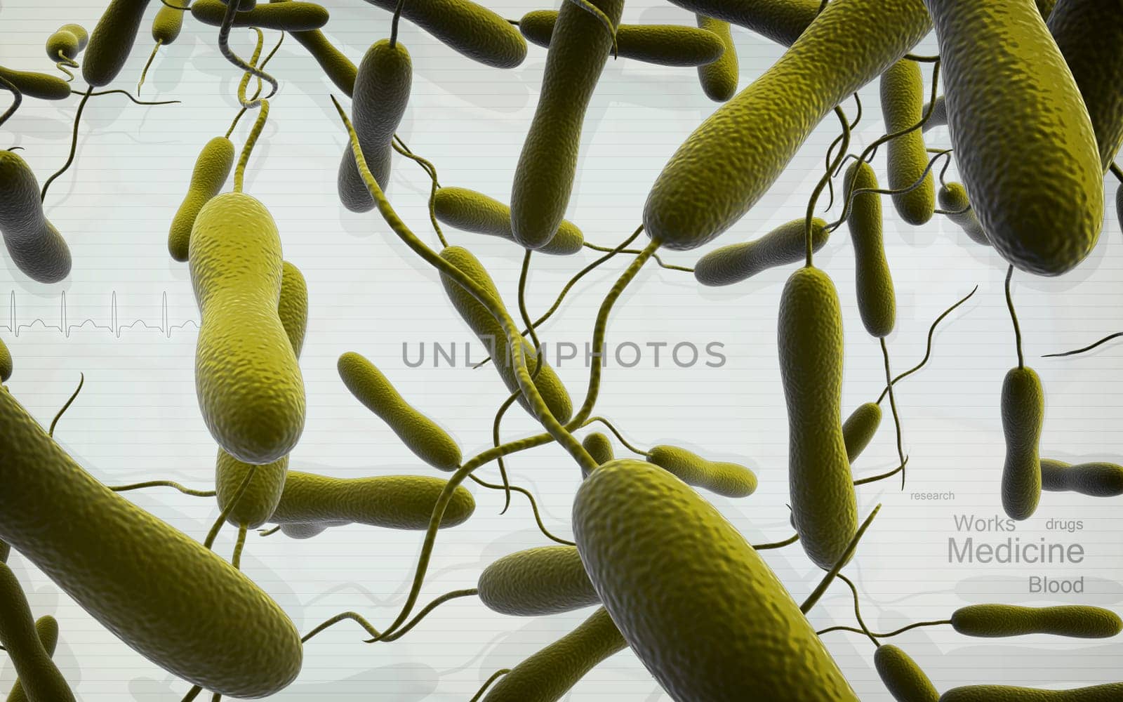 Digital illustration of cholera bacteria in colour background