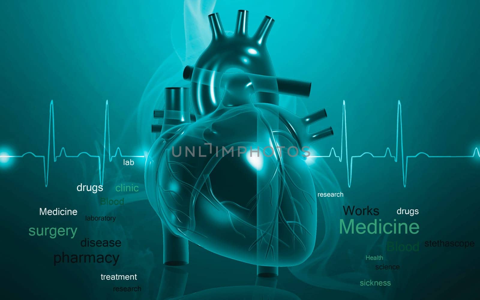 Digital illustration of heart in colour background