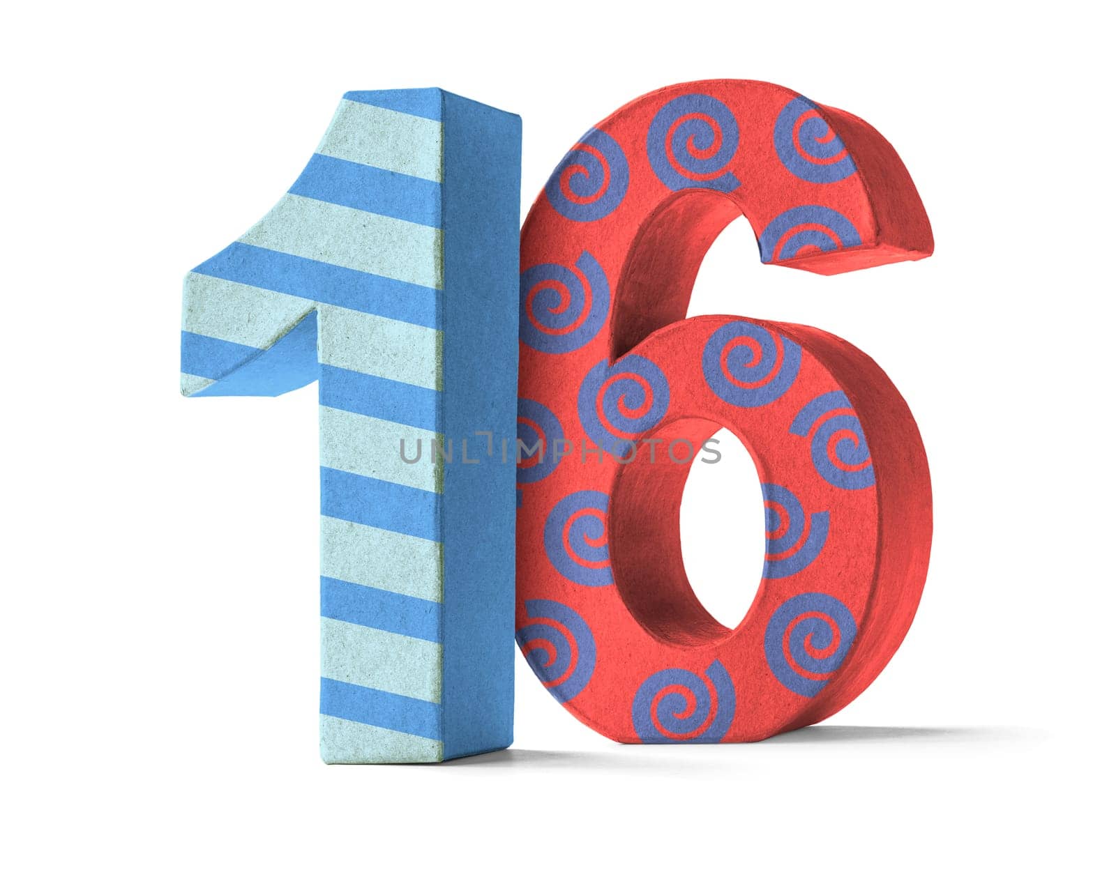 Colorful number made of cardboard - number 16