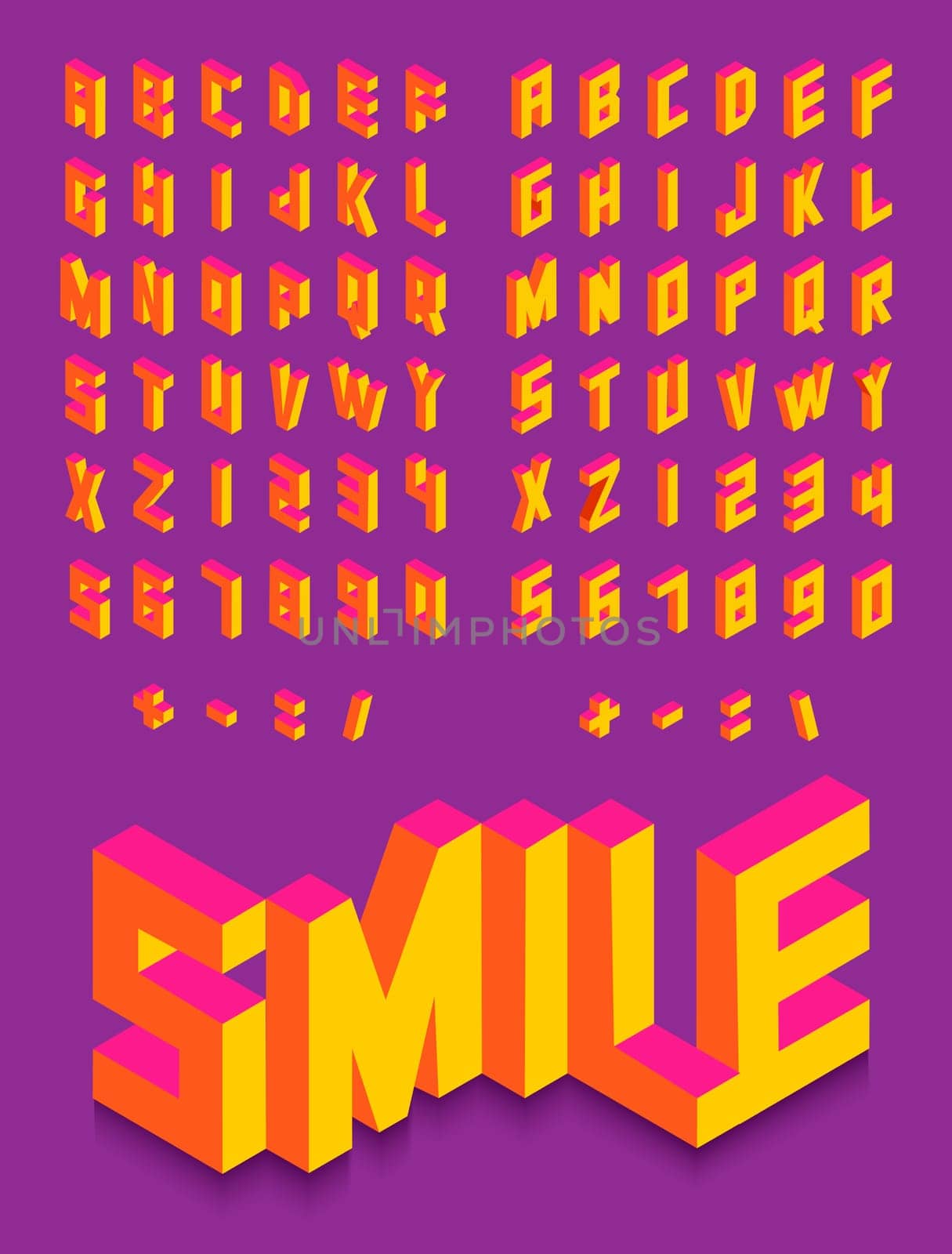 Colorful isometric 3d type font set isolated background illustration. EPS10 vector file...