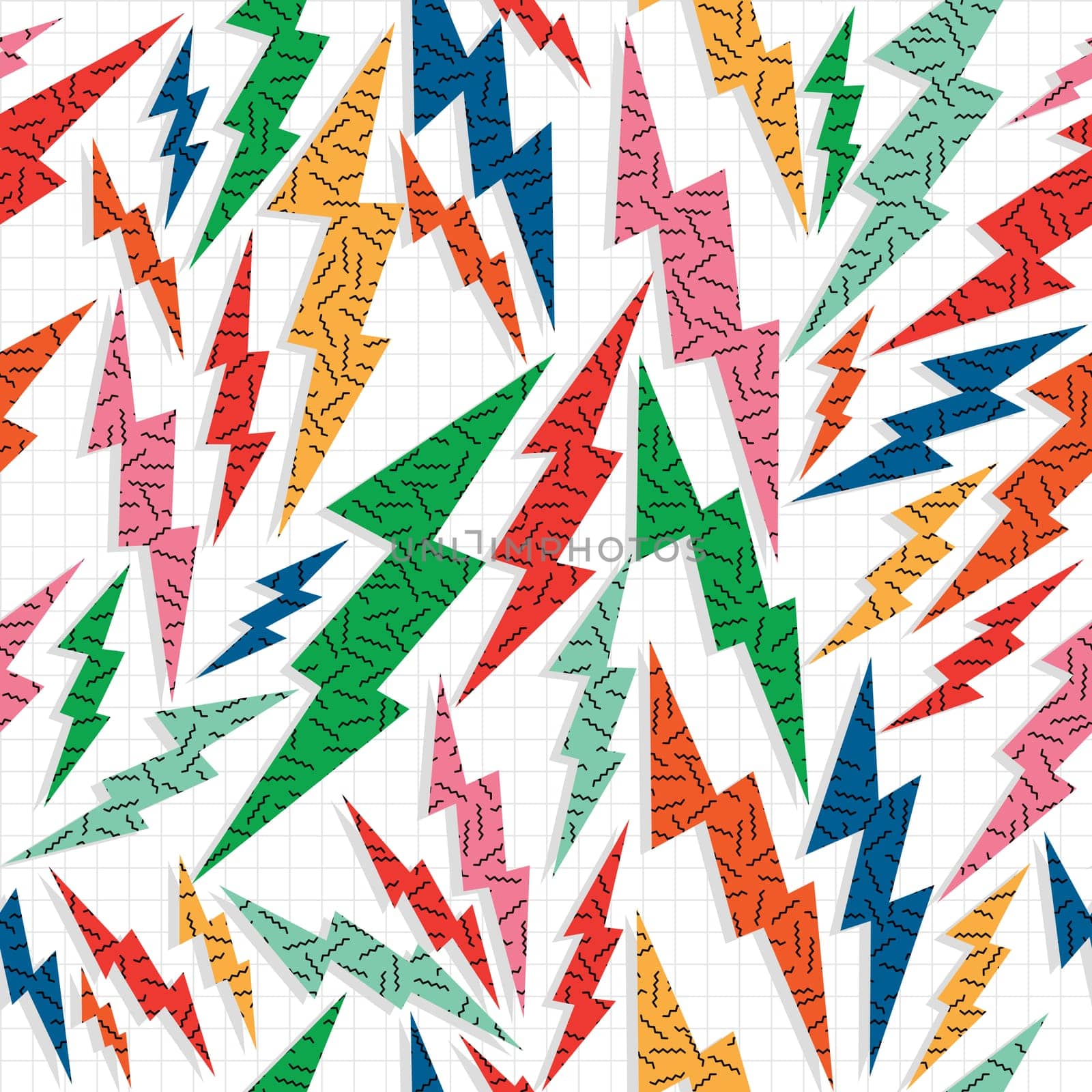 Retro vintage 80s memphis thunder bolt seamless pattern background. Ideal for fabric design, paper print and web backdrop. EPS10 vector file.