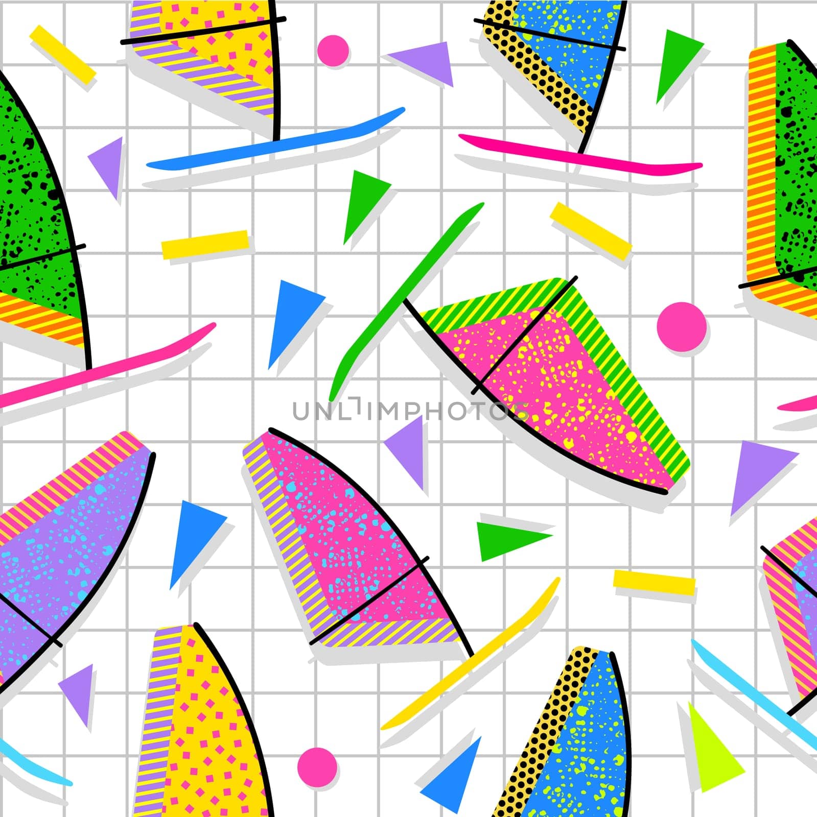 Retro vintage 80s memphis hipster beach wind summer elements seamless pattern background. Ideal for fabric design, paper print and web background. EPS10 vector file.