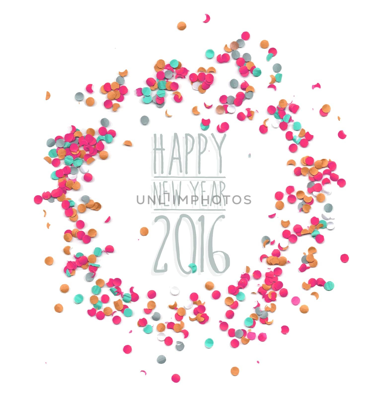 Happy new Year celebration 2016 with party confetti template background. Ideal for holiday greeting card, print poster and web. EPS10 vector..