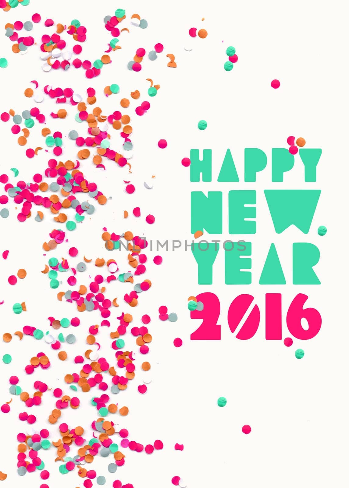 Happy new Year celebration 2016 with party confetti template background. Ideal for holiday greeting card, print poster and web. EPS10 vector.