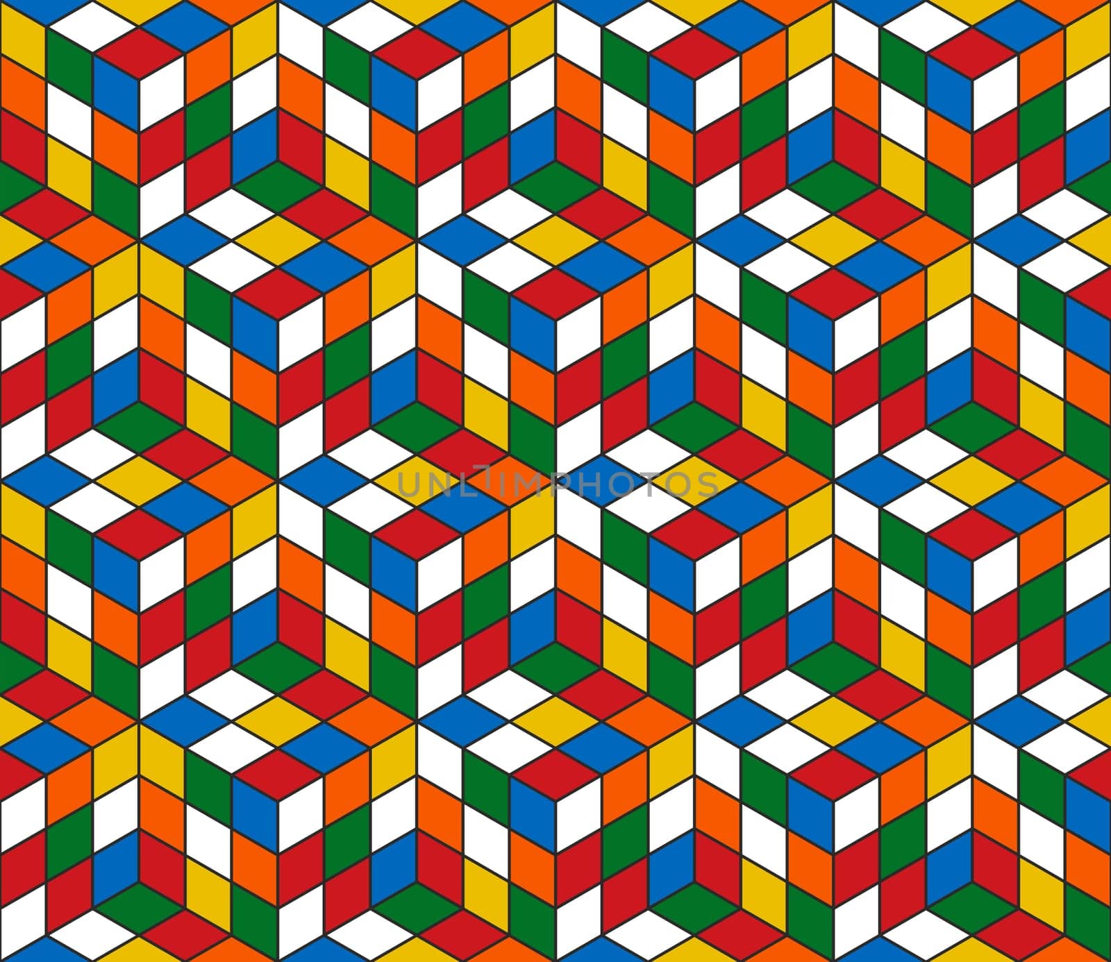 Magic cube retro 80s seamless pattern background illustration. Ideal for fabric design, book cover and wrapping paper print. EPS10 vector file.
