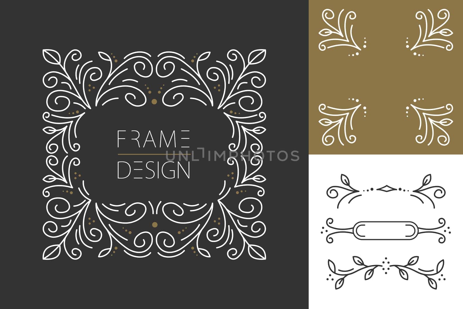 Retro vintage hipster set of line design monogram frames and borders in floral style. Ideal for greeting card, brand design and print poster. EPS10 vector file.