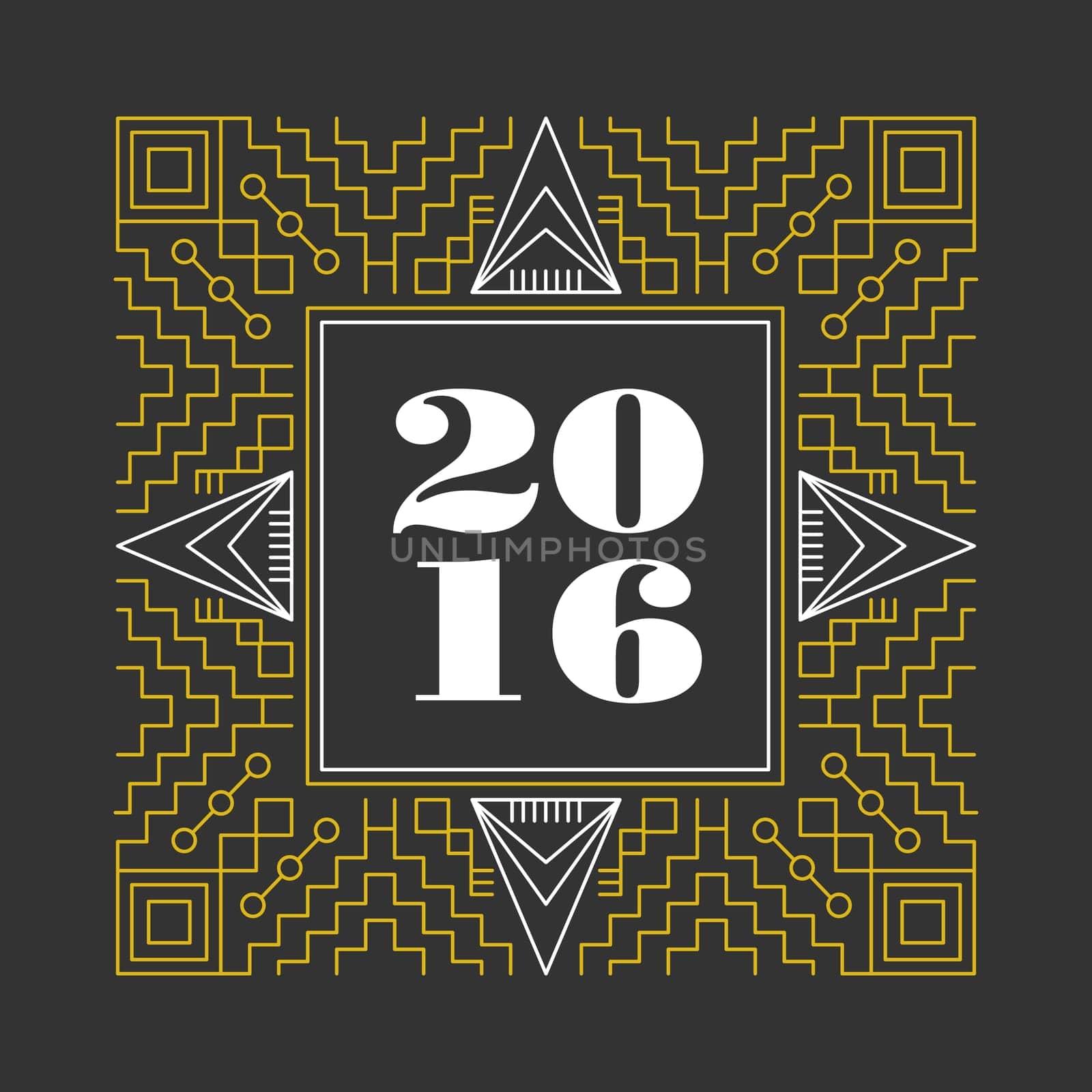 New Year 2016 retro vintage hipster line monogram frame in geometric line style design. Ideal for greeting card and print poster. EPS10 vector file.