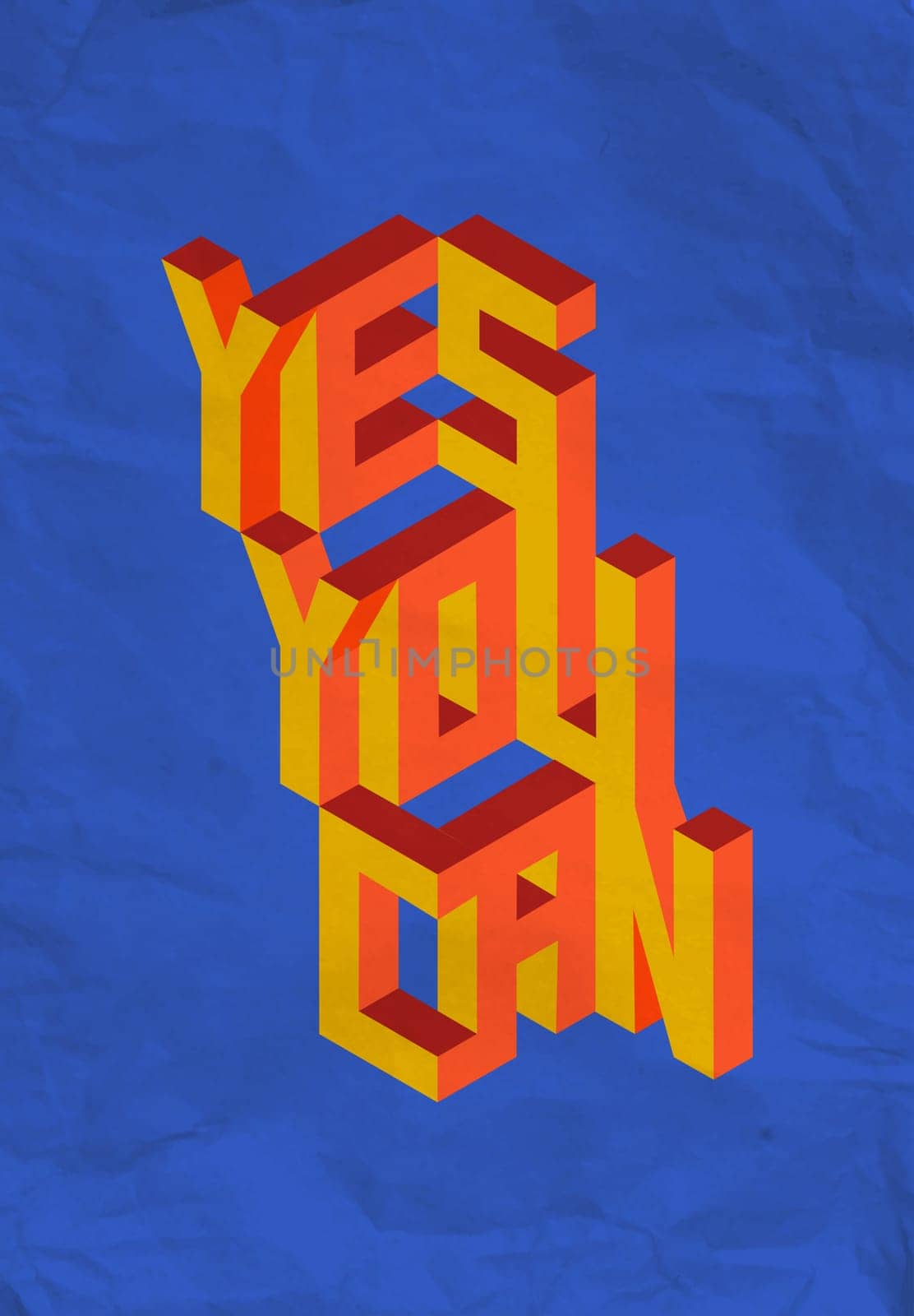 Isometric text Yes you Can quote concept with paper sheet design background illustration. Ideal for create your own postcard, brochure or marketing campaign. EPS10 vector file.