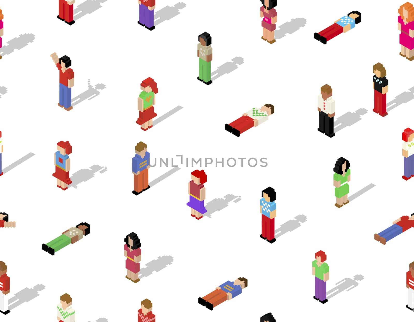 Pixel people cartoon isometric flat illustration seamless pattern background. Ideal for web, chat and app design. EPS10 vector file.