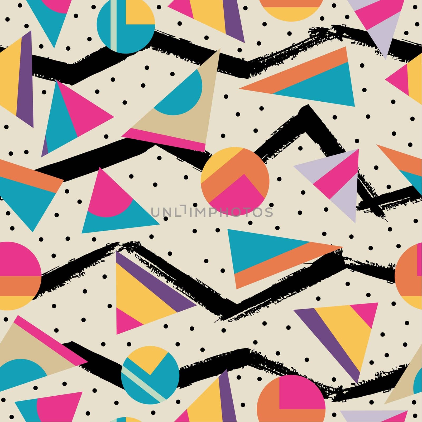 Retro vintage 80s memphis fashion style seamless pattern illustration background. Ideal for fabric design, paper print and website backdrop. EPS10 vector file.