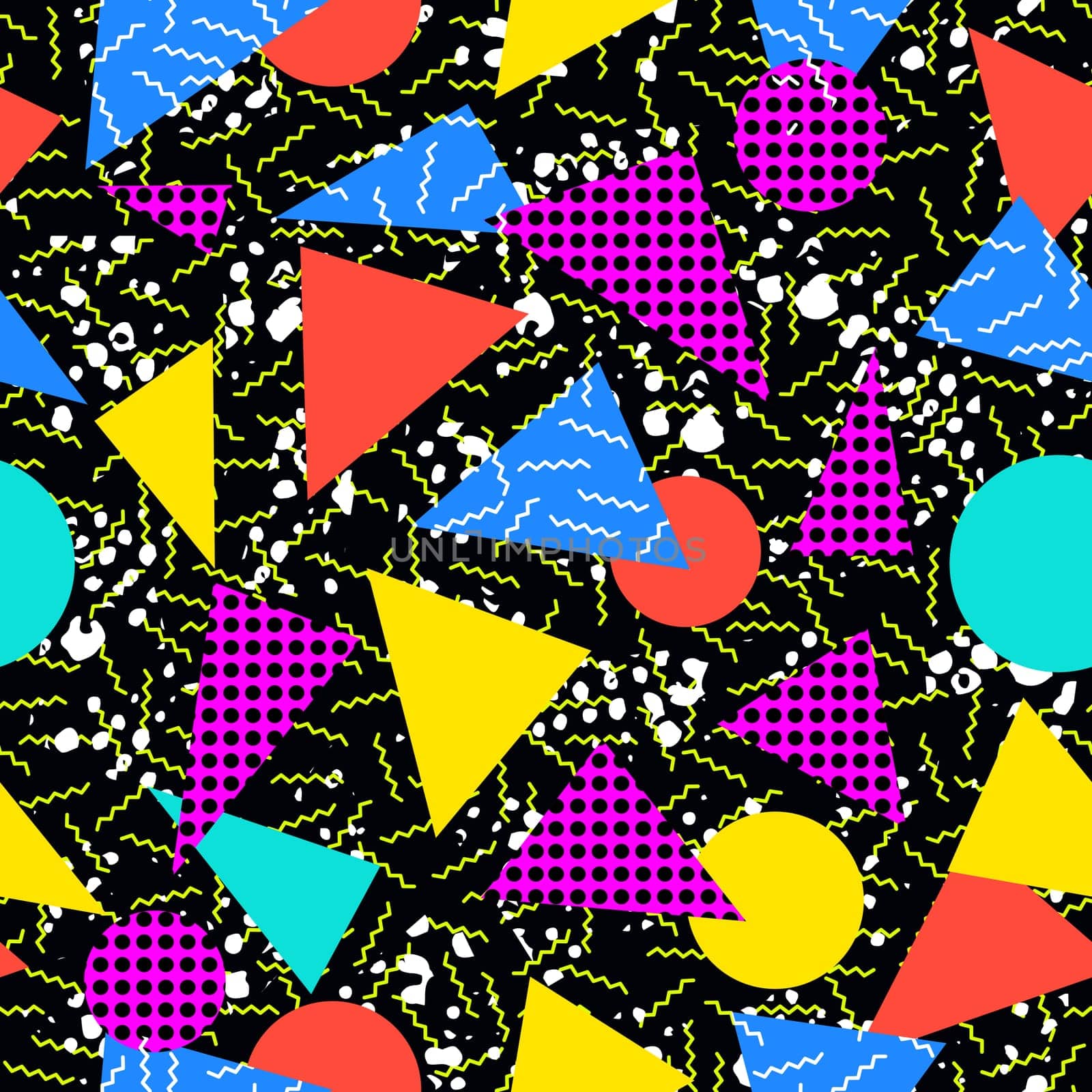 Retro vintage 80s memphis fashion style seamless pattern illustration background. Ideal for fabric design, paper print and website backdrop. EPS10 vector file.