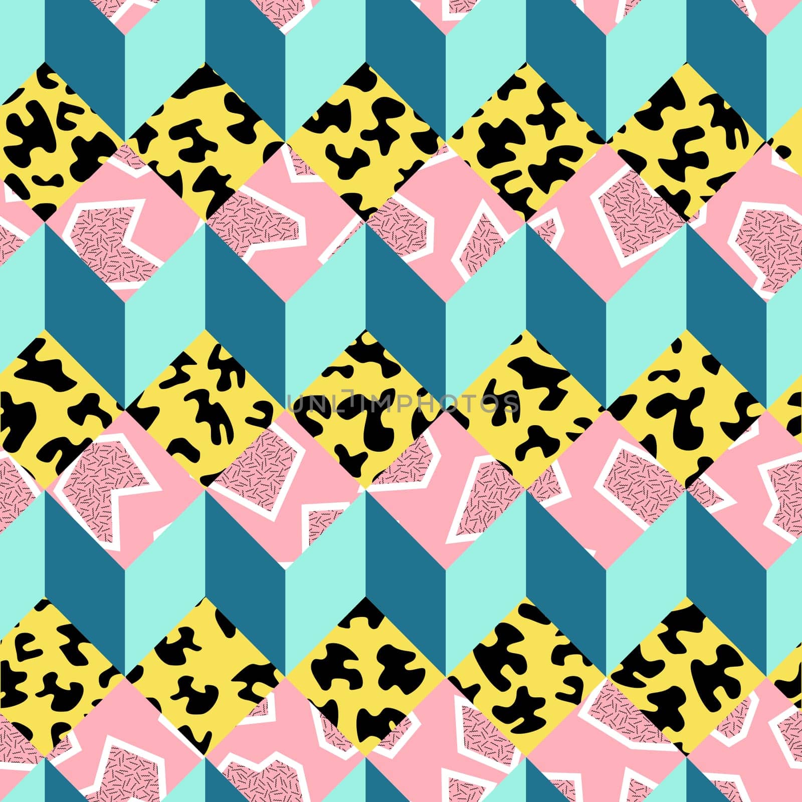 Retro vintage 80s memphis fashion style seamless pattern illustration background. Ideal for fabric design, paper print and website backdrop. EPS10 vector file.