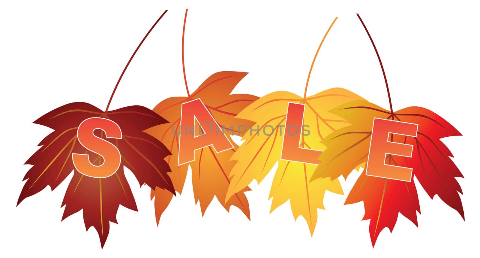 Sale Text on Fall Colors Maple Leaves for Store Sign Illustration