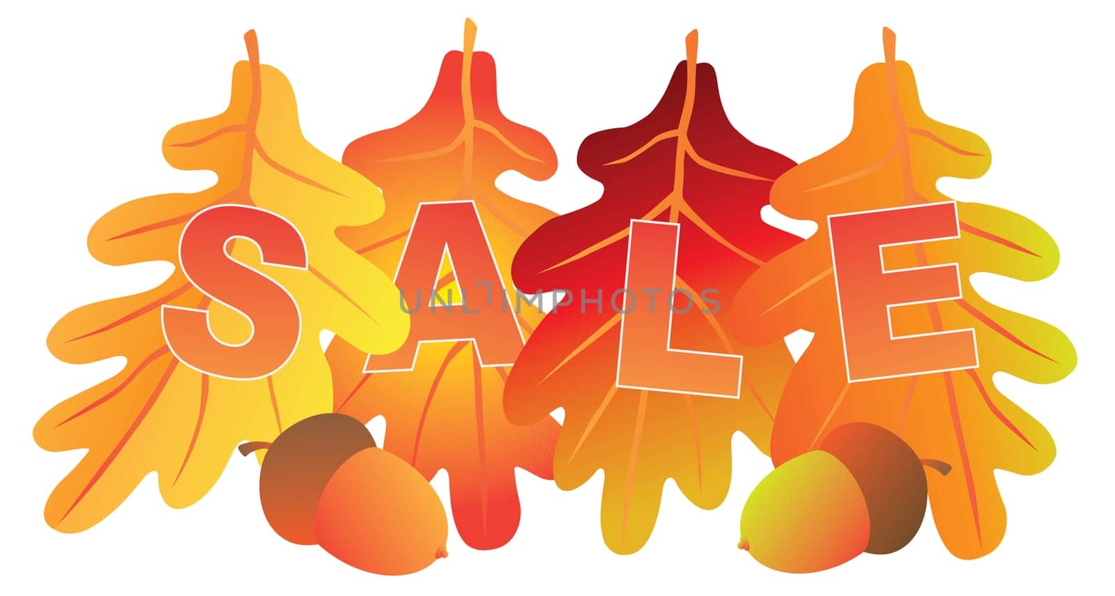 Sale Text on Fall Colors Oak Leaves for Store Sign Illustration