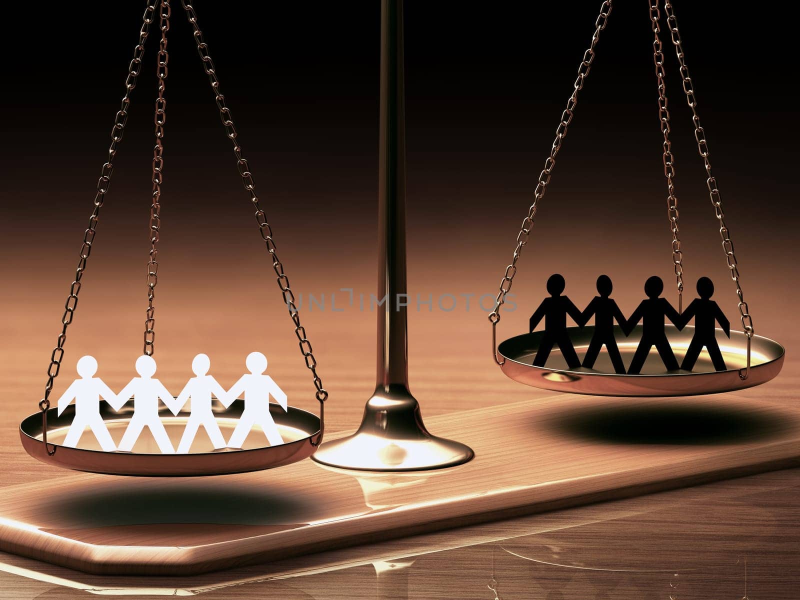 Scales of justice equaling races without prejudice or racism. Clipping path included.