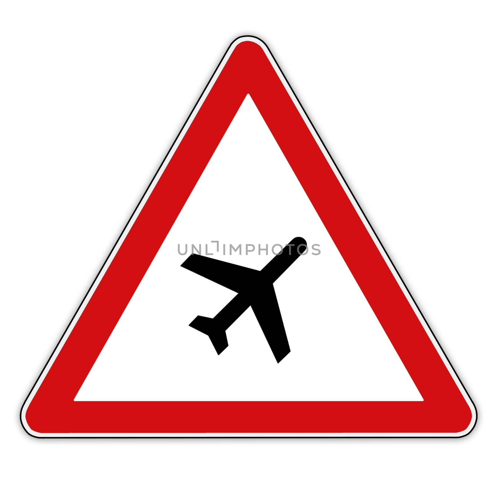 Traffic / Road sign warning about air traffic over the road.